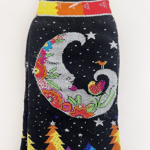 Laurel Burch Socks Black Mystic Moon Stars Trees Artist Sock Size 9-11 NEW - Picture 2 of 8
